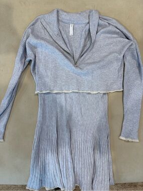 Daily Practice Light Gray Ribbed Zip Front Knit Set